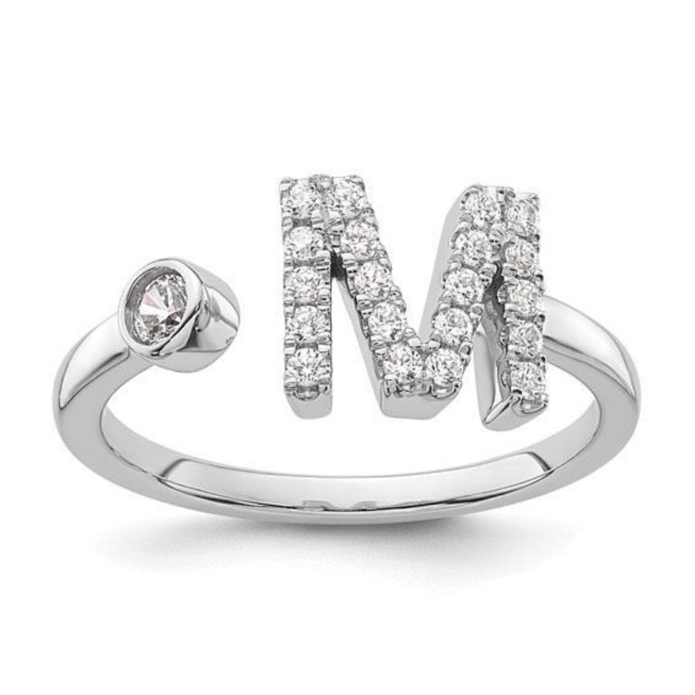 14K White Gold Lab Grown Diamond SI1/SI2, G H I, Initial M Adjustable Ring